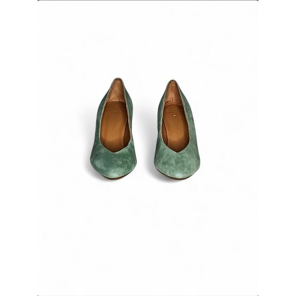 NIB Sezane Alice High Heels Suede Block Heel Pump Green EU 37 /US 6 - Picture 4 of 11